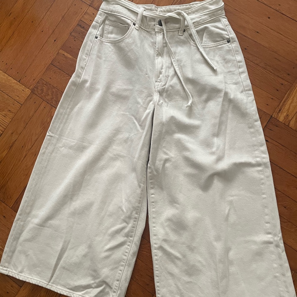 White Wide-Leg Pants with Tie Waist